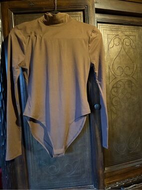 Womens Long-Sleeve One-Piece Bodysuit in Brown NWOT